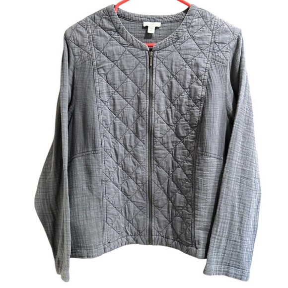 J.Jill  ~Lightweight Mixed-Media Quilted Jacket ~Size L Petite - Picture 1 of 6